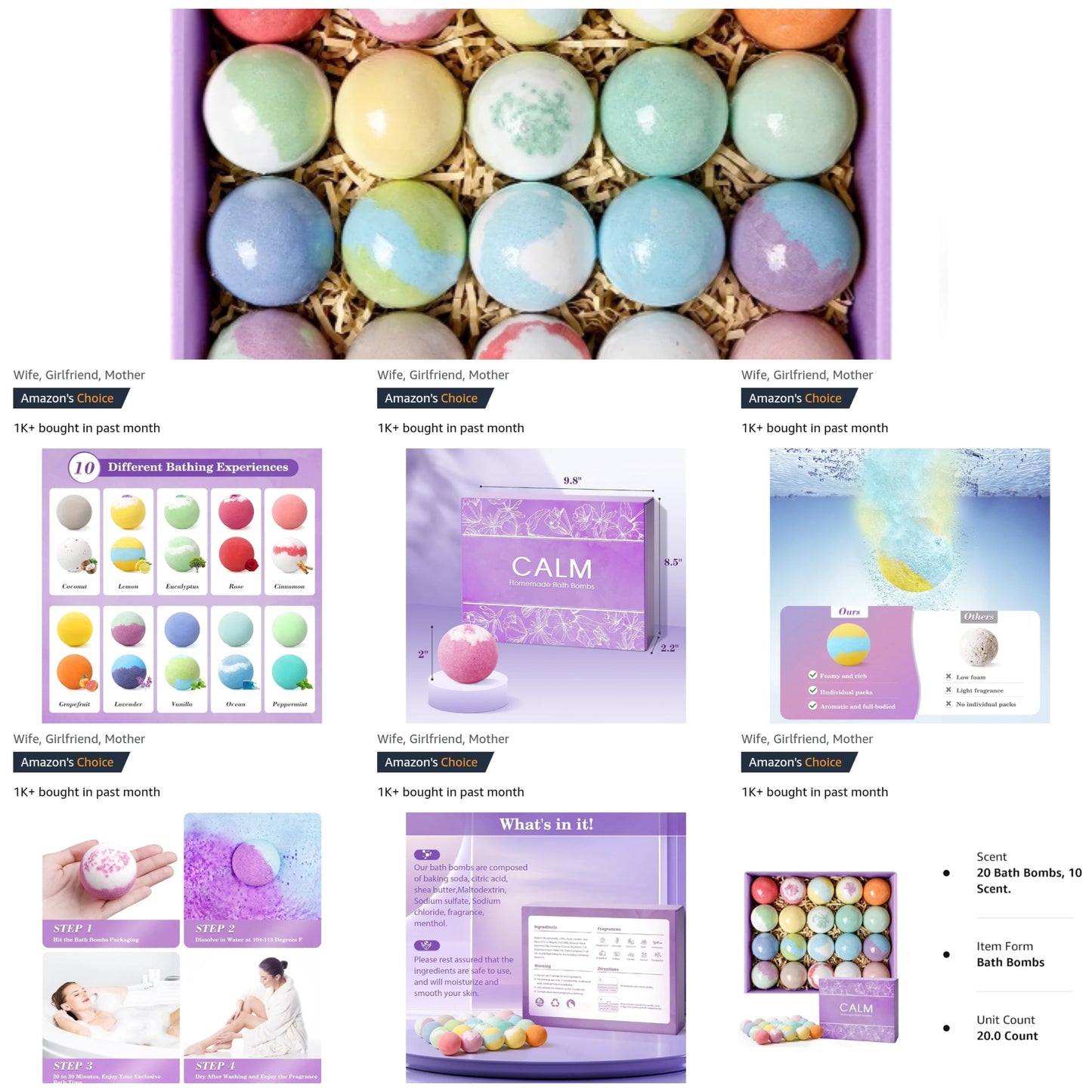 20PCS Bath Bombs for Women Presents Set Natural Wonderful Fizz Effect Bath Bomb with Shea Butter & Essential Oils, Bubble Bath Amazing Presents for Her/Him, Wife, Girlfriend, Mother