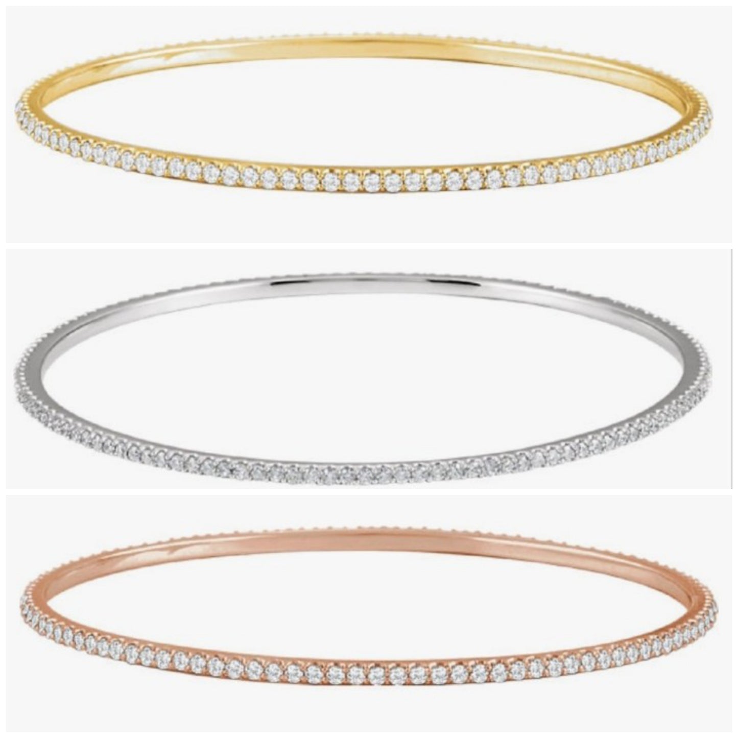 COCOMONEY 3 Ct. Diamond Infinity Bangle Bracelet in 14K White Gold, Rose Gold or Yellow Gold