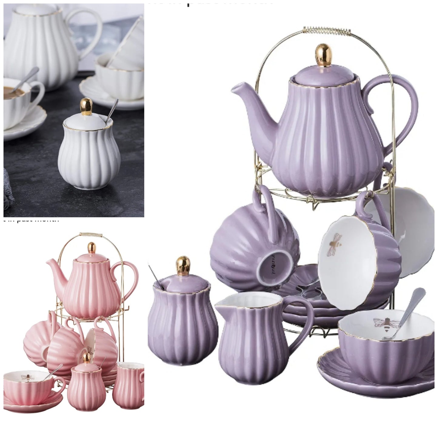 QUEEN BEE COLLECTION Porcelain Tea Set- 8 OZ Coffee Cup/Teacup, Saucer, Spoons, Teapot and Creamer set, 17-Pieces