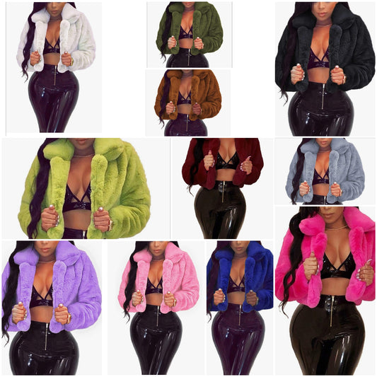 Outerwear Faux Fur Long Sleeve Crop Jacket Shaggy Coat Open Front Cardigans