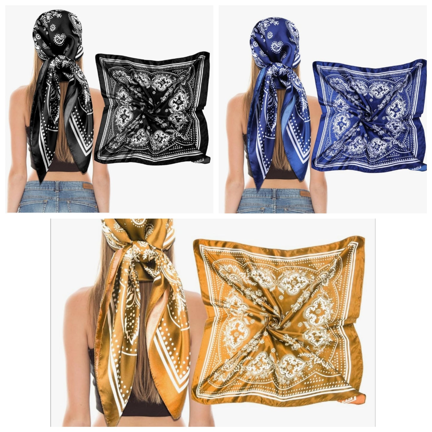 Women Square Satin Head Scarves Satin Scarf, 35" Large Soft Square Satin Scarf Bandana Scarf