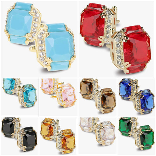 Rectangular Colored Diamond Flanked Crystal Cuff Links