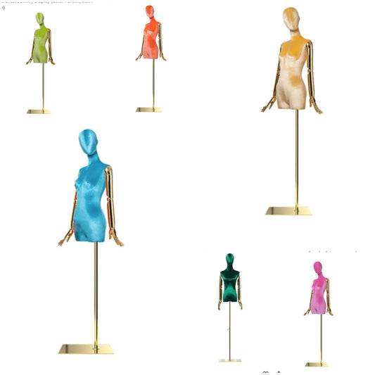 Velvet Female Mannequin Dress Form Torso Manikin Body w/Golden arms and Adjustable Tripod Stand for Sewing Dressmakers Dress Jewelry Display (Color : Green, Size : Square Base)