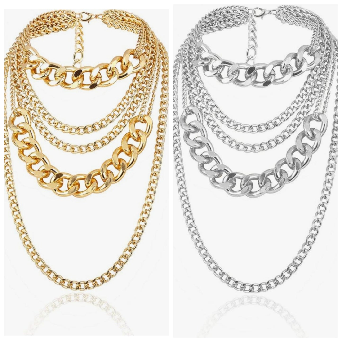 Chunky Gold Necklaces for Women,Multilayer Punk 80s Hip Hop Necklace,Layered Cuban Link Chain Statement Necklace 90s Freaknik Outfit Accessories for Women