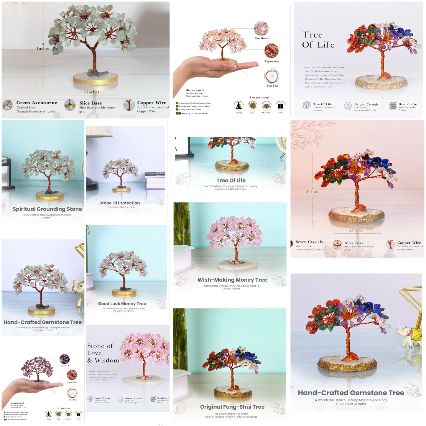 Chakra Tree - Crystal Tree - Seven Chakra Tree - Healing Stones - Bonsai Tree Desk - Stones and Crystals - Chakra Tree of Life - Feng Shui Decor - stone tree