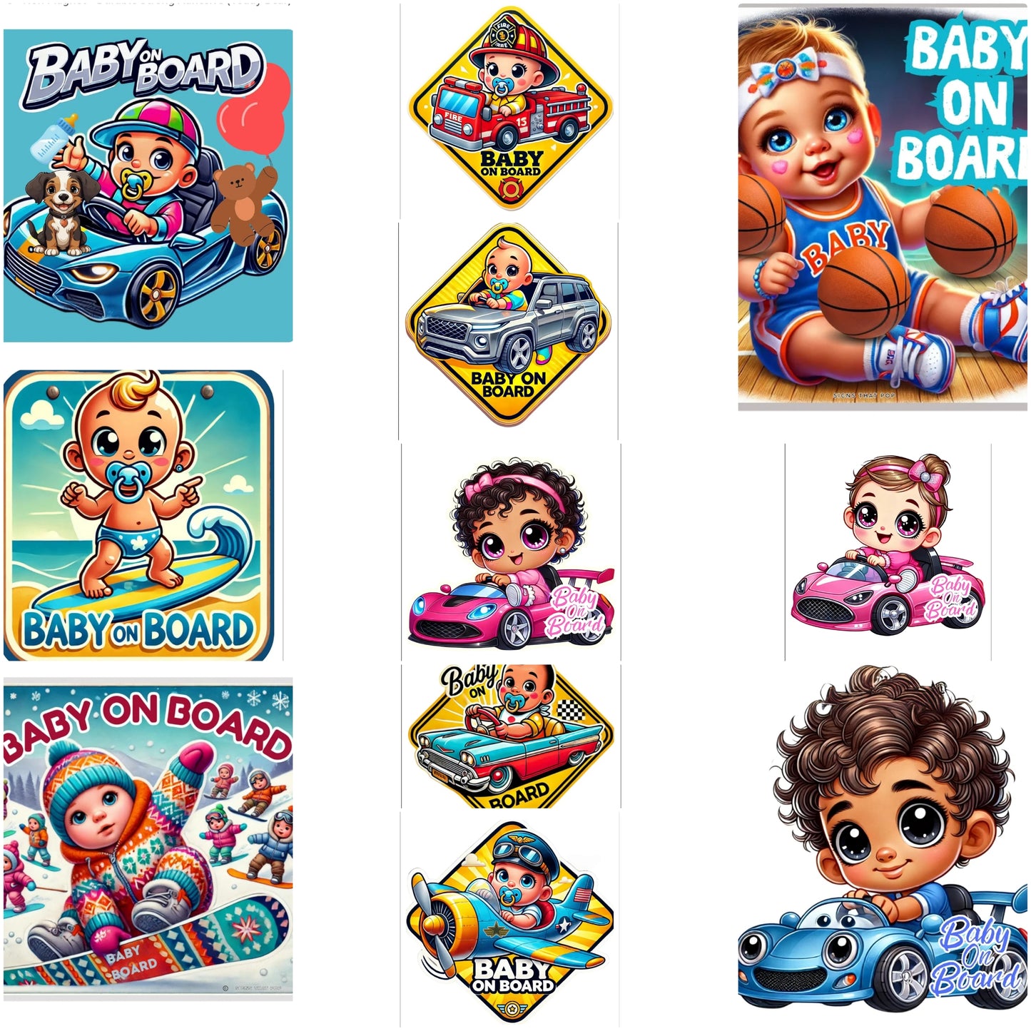 SIGNS THAT POP Baby On Board Signs, Car Essentials - Baby On Board Sticker - 1 Pack, 5" by 5" - Cute - Cartoon Safety Signs - Non Magnet - Durable Strong Adhesive(