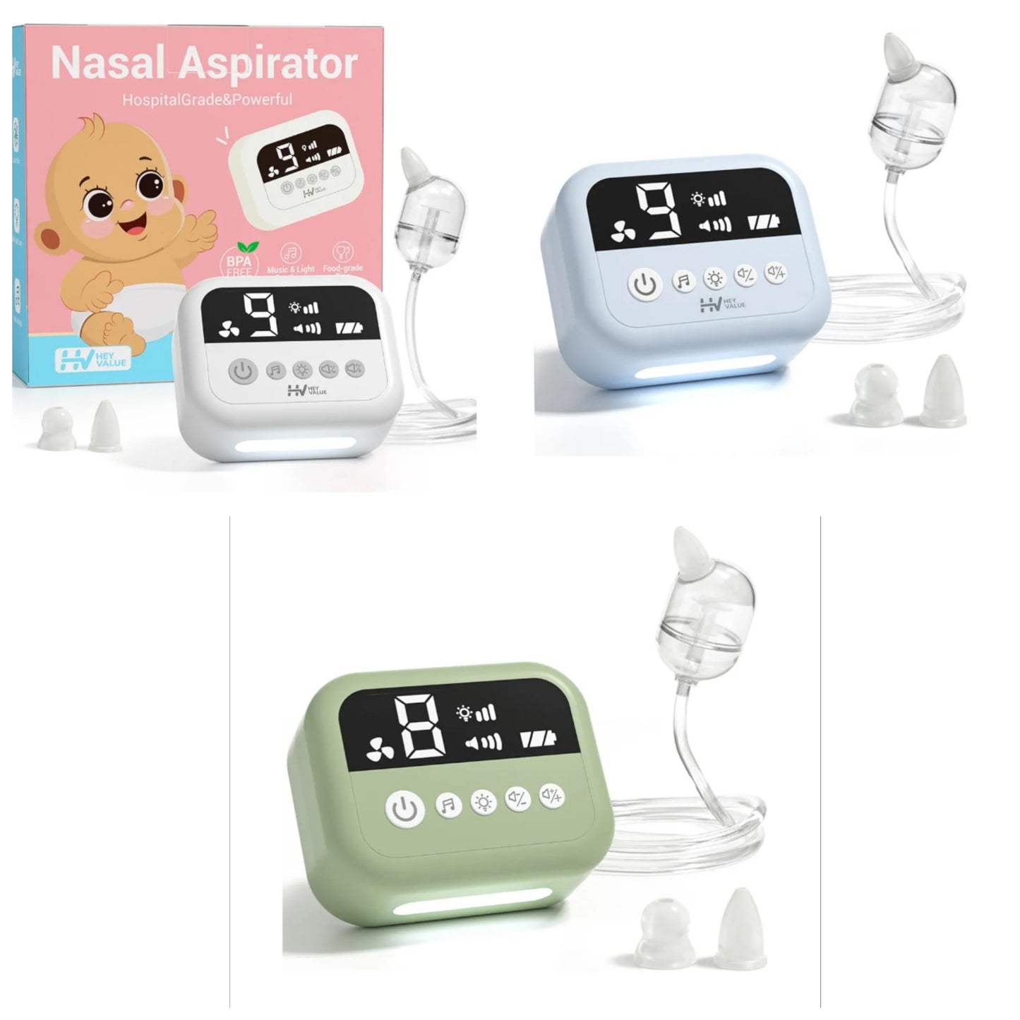 Hospital Grade Nasal Aspirator for Baby, Nose Sucker with 9 Levels Suction, Night Light and Nursery Rhyme Soothing, Electric Nose Suction for Baby with Food-Grade Silicone Tips,
