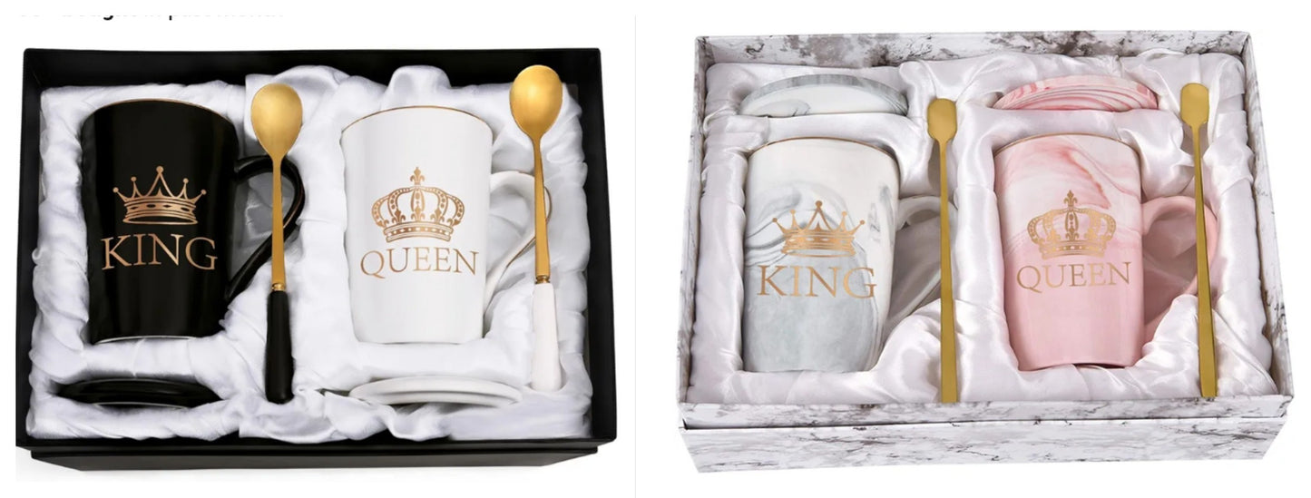 King and Queen Coffee Mugs, His and Hers Coffee Mugs Set, King and Queen Mugs for Couples, Engagement Wedding Newlywed His and Hers Gifts for Couples, Husband and Wife Cups, 14Oz