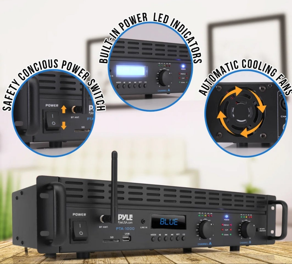 2-Channel Bluetooth Power Amplifier - 2000W Bridgeable Rack Mount Pro Audio Sound Wireless Home Stereo Receiver W/Trs Xlr Input,Lcd, Bridge Mode, Cooling Fan - Entertainment Speaker System