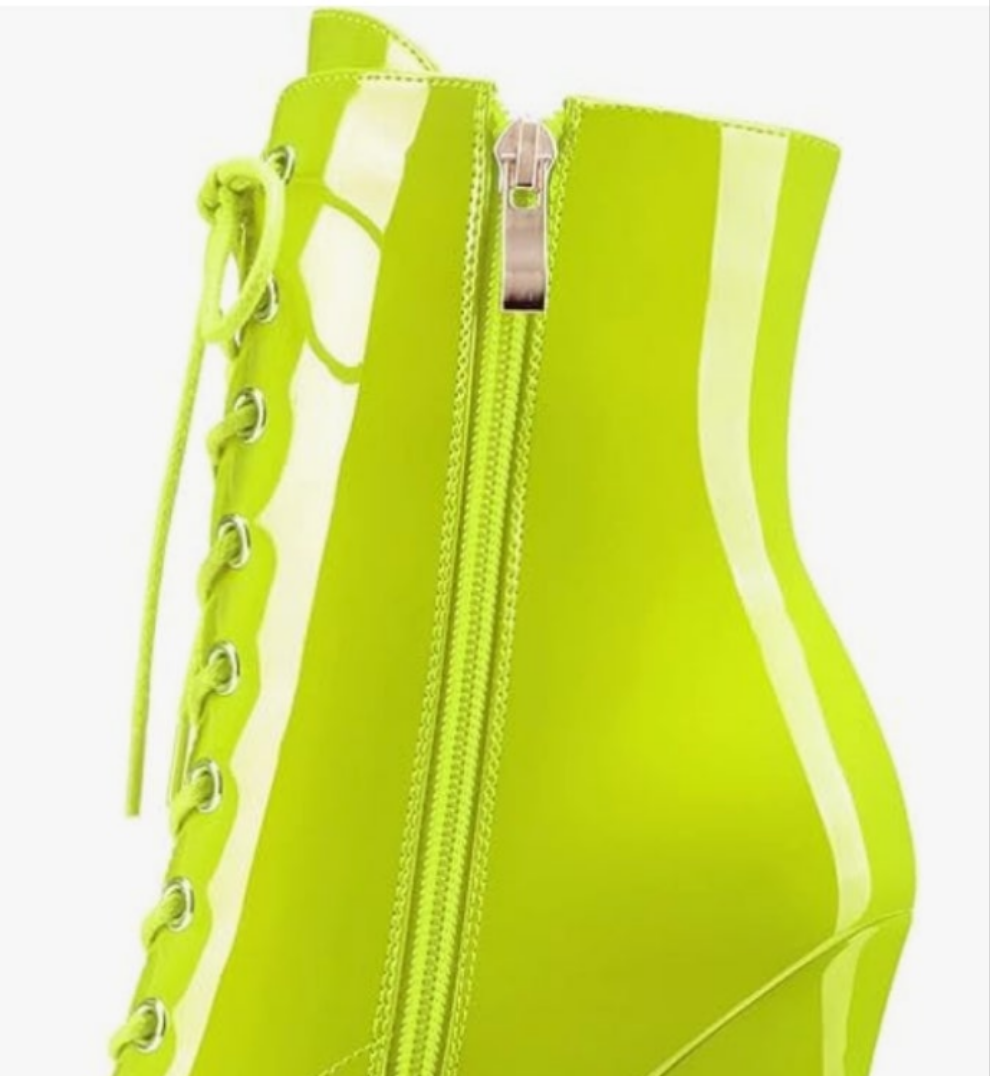 Women Ankle Boots Short Bootie Platform Stiletto High Heel Round Toe Dress Shoes Lace-up Patent 6.5 Inch