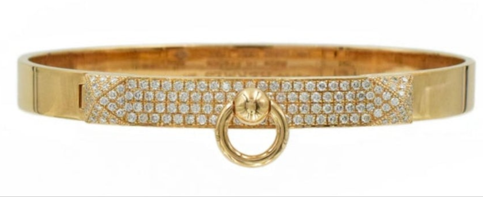 18k Gold Hermes 'Collier de Chein' Bracelet 130 diamonds 1.11 carats set in 18k rose gold.