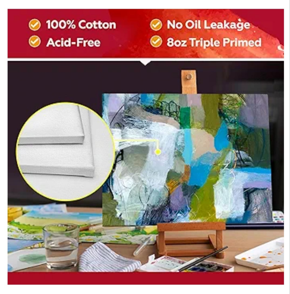 Stretched Canvas for Painting,10Pack 8X10 Inch Stretched White Blank Canvas,8 Oz Triple Primed 5/8" Profile Stretched Canvases,100% Cotton,Canvas for Painting, for Acrylics, Oils