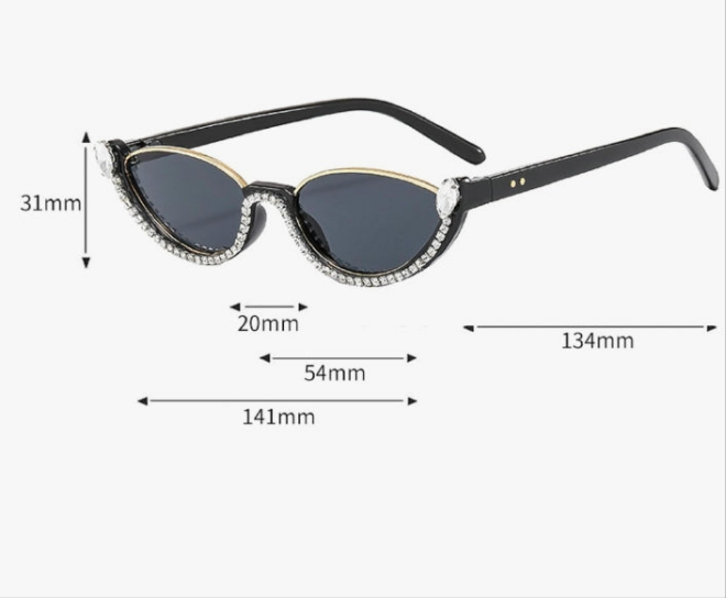 Fashion bling Rhinestone Cat Eye Sunglasses for Women Retro Narrow Cat-eye Diamond Sun Glasses Vintage Style Tinted Lens