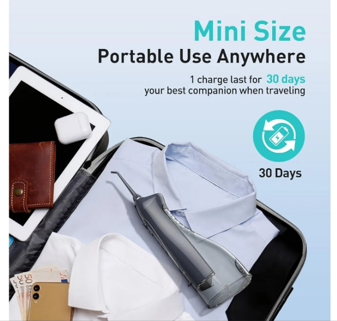 Water Flosser Teeth Pick: Portable Cordless 300ML Rechargeable Travel Irrigation Cleaner IPX7 Waterproof Electric Flossing Machine for Teeth Cleaning F5020E
