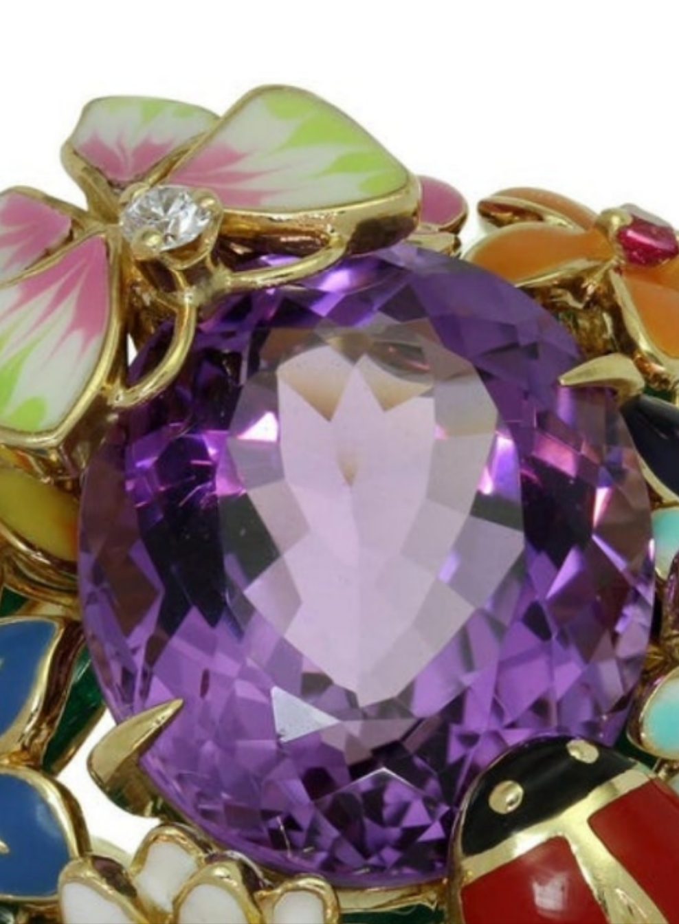CHRISTIAN DIOR Diorette Amethyst Diamond Gemstone Yellow Gold Large Ring 19k White Gold