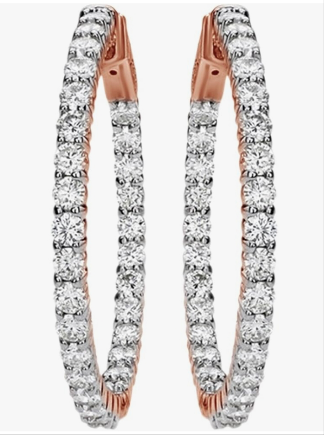 14K Natural Diamond Inside-Out Hoop Earrings In 14K Solid Gold