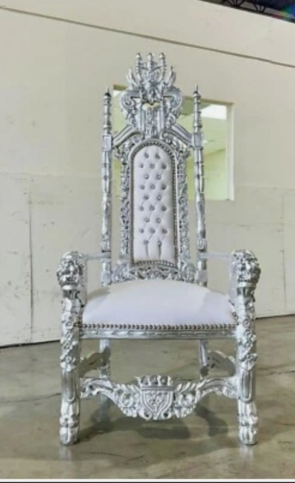 French Medieval Style King Throne Chair with Leather and Gold Leaf Details on the Gold chair Silver Leaf on the Silver chair and Black Lacquer on the Black chair