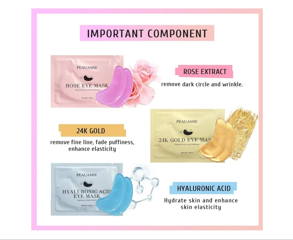 Under Eye Patches Gold and Hyaluronic Acid for puffy eyes,Rose Eye Masks for Dark Circles and Puffiness skin care Smooth Wrinkles products 30 Pairs