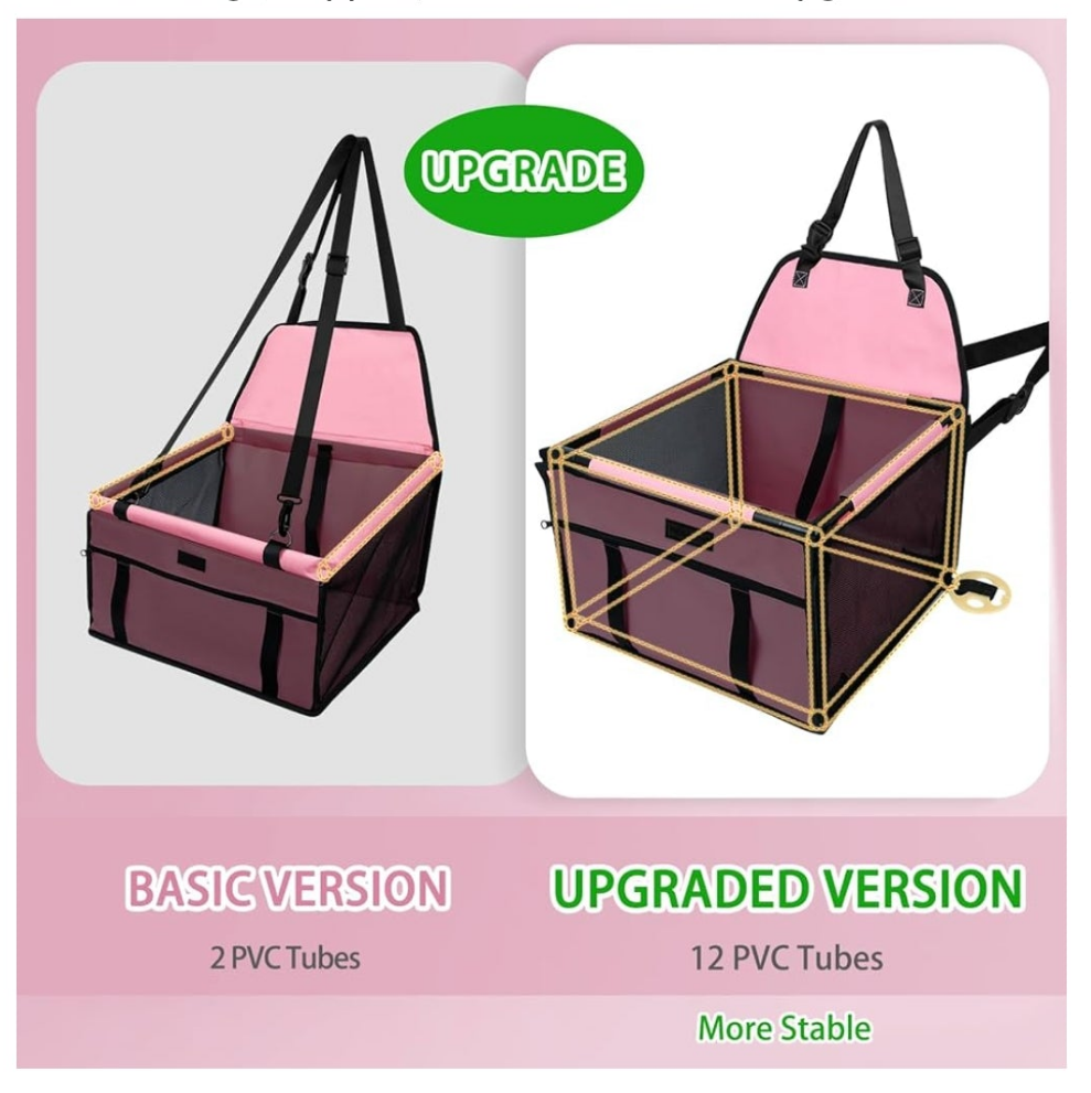 Dog Cat Car Seat Foldable Dog Car Booster Seat Waterproof Breathable Oxford Travel Bag for Small to Medium Dogs, Puppies,Cats and Pets-Upgrade