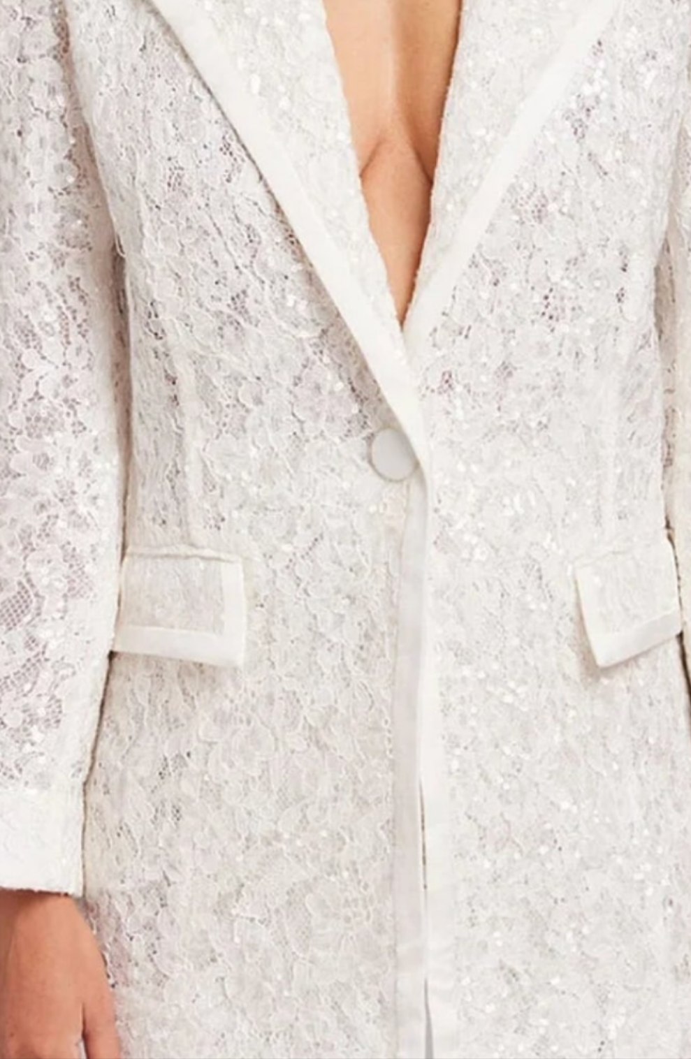 Lace Embroidered Hollow Out Sequin Two Piece Pant Set-White COCOMONEY