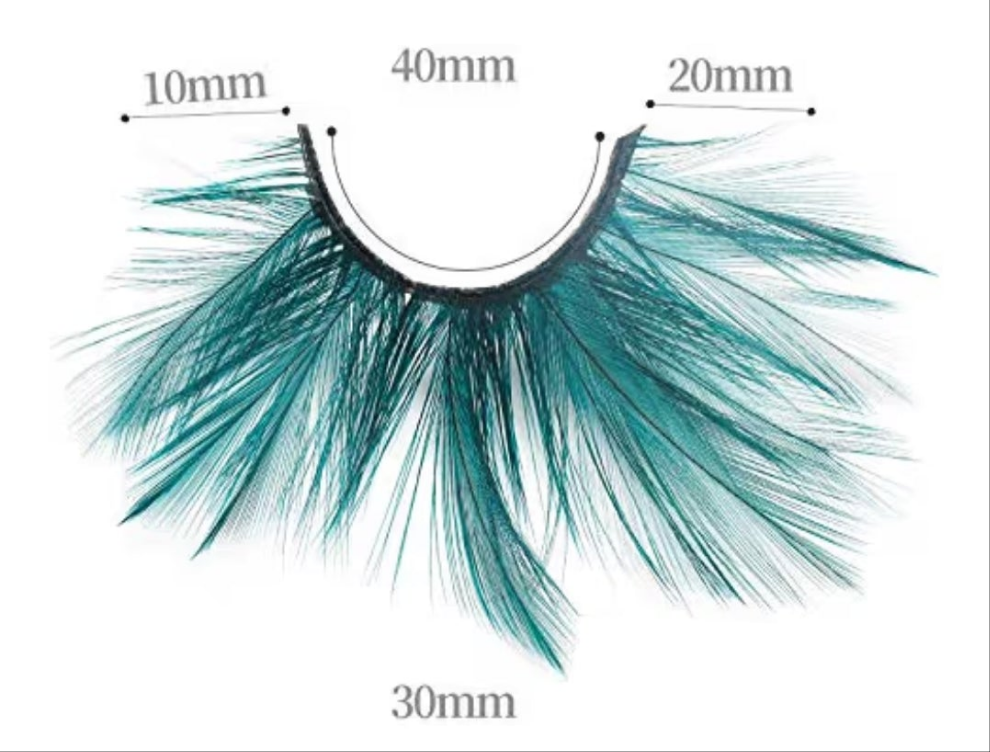 Double Lip Black with Green Big Extra Long Feather eyelashes Extra extension Halloween Green Feather Tip False Eyelashes Dance