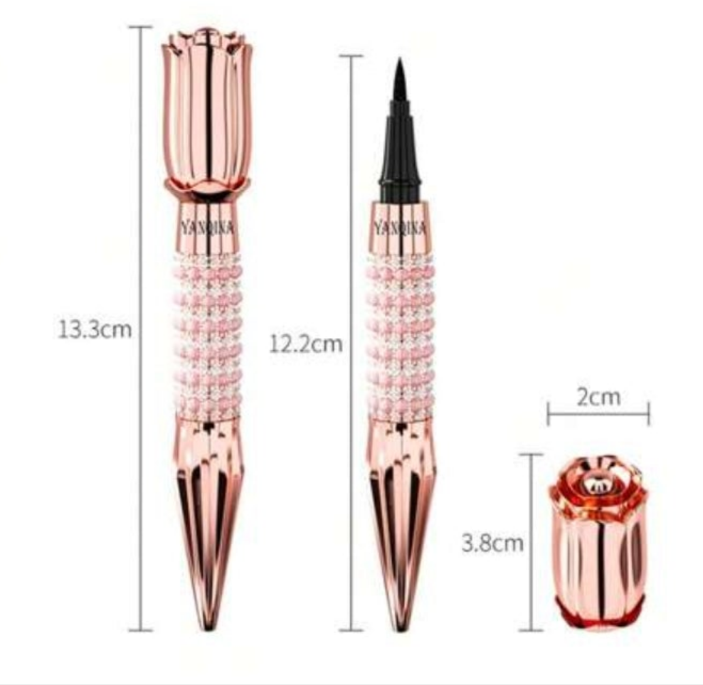 Long-Lasting Black Liquid Eyeliner Pen with Rhinestone Bronzing Effect - Waterproof and Sweat-Proof Eye Makeup Tool