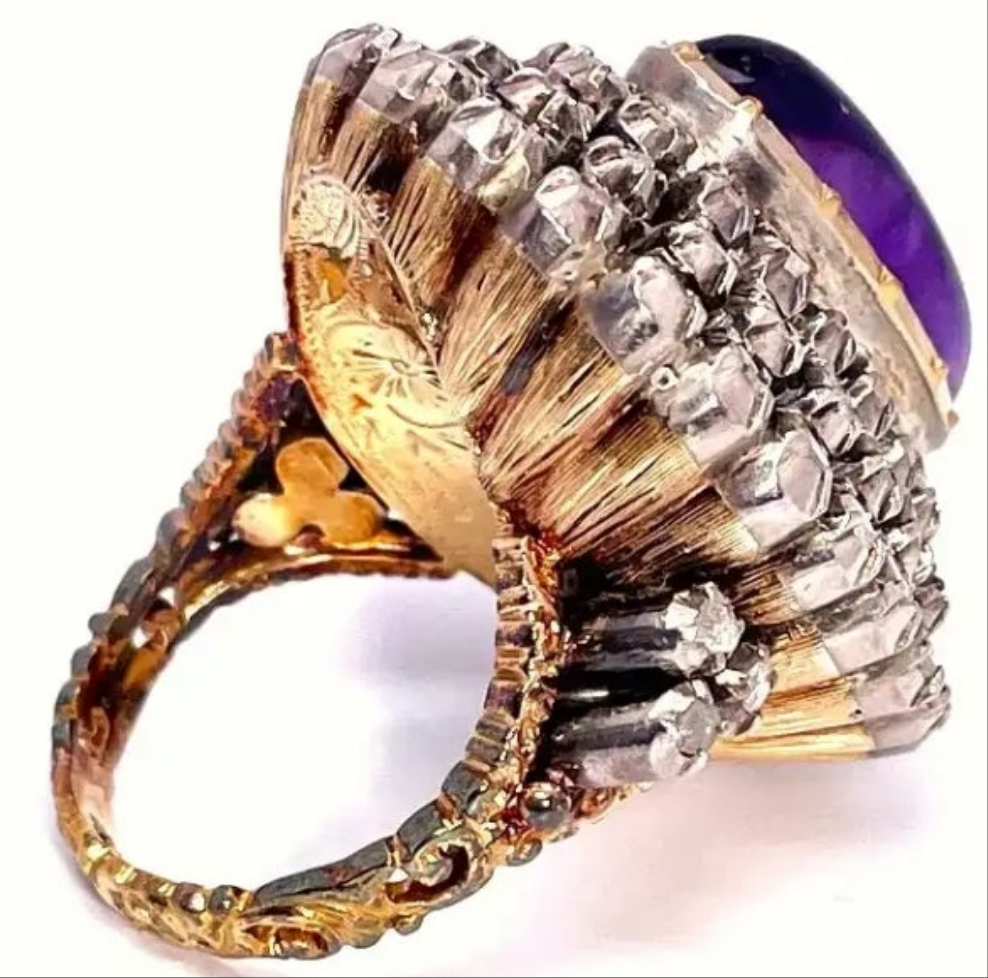Georgian Diamond Ring 18th Century Amethyst Diamond Ring Marie Antoinette 18K Gold Old Cut Diamond Ring Museum Quality Luxury Diamond Ring Handmade Diamond Ring Dome Bombe 1700s Dress Ring Engagement Ring Wedding Ring Cocktail Ring Large Diamond Ring
