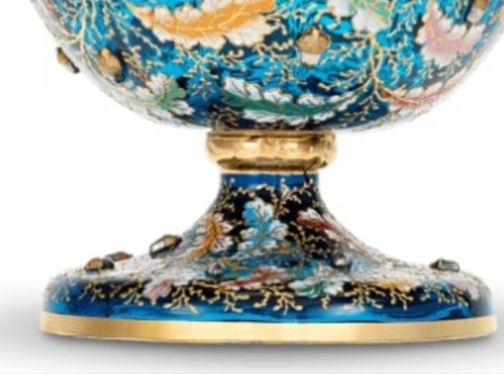 Moser Blue Glass and Enamel Parrot Ewer