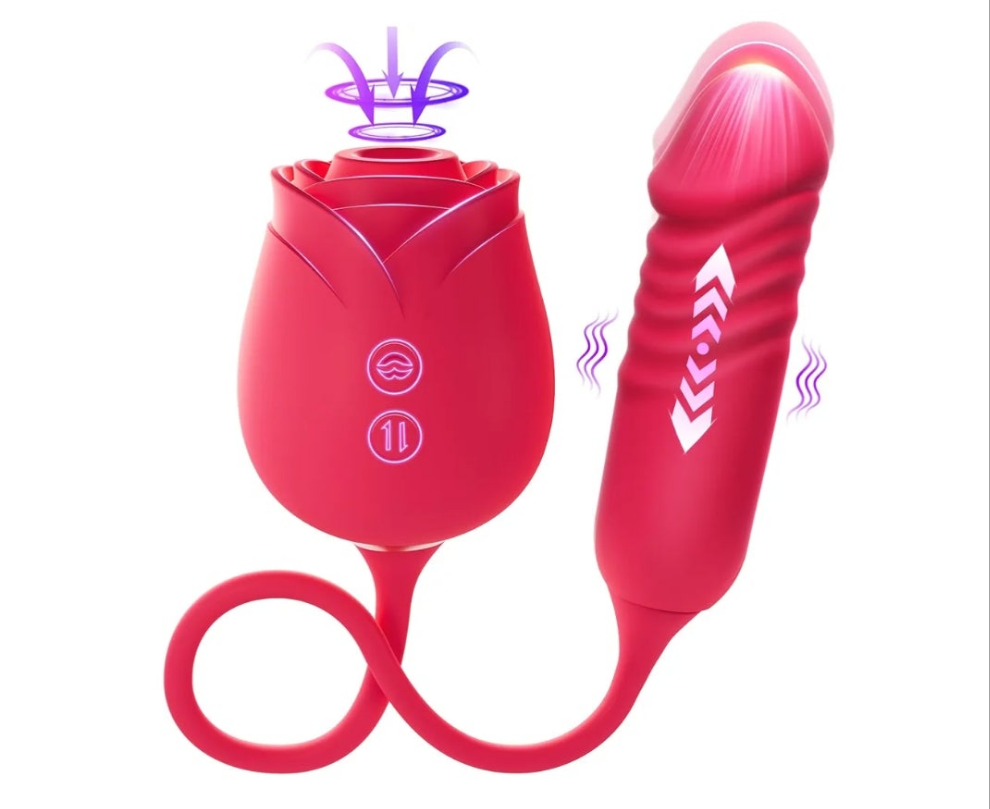 Vibrator Dildo Sex Toys for Women - MOOLIGIRL Rose Sex Toy with Thrusting G Spot Vibrators & 10 Sucking Modes for Clitoral Nipple Stimulation Anal Double-Ended Dildos Adult Sex Toys Games for Couples