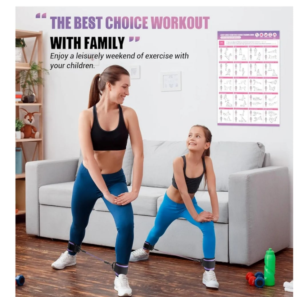 Ankle Resistance Bands with Cuffs, Ankle Bands for Working Out, Ankle Band Cuff for Kickbacks Hip, Leg Glute Exercise Equipment with Training Poster, Resistance Band with Ankle Cuffs for Women
