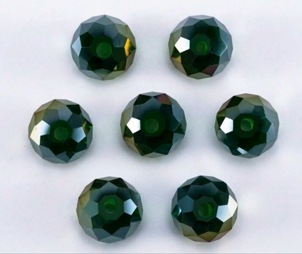 4mm, 6mm, 8mm Emerald Green AB Faceted Flat Crystal Beads, Wheel Glass Beads For Jewelry Making Necklace Bracelet DIY