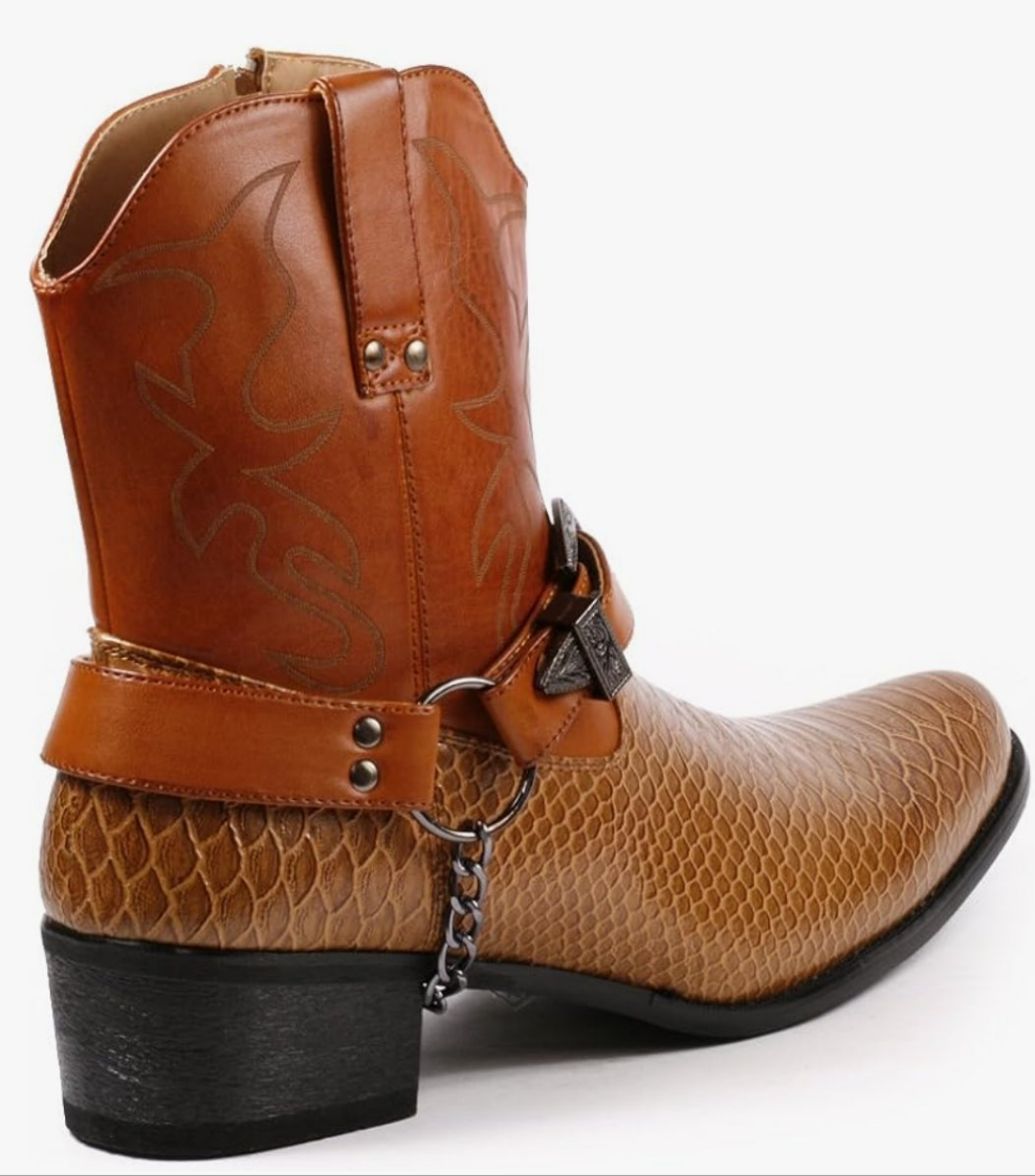 Men's Belt Buckle Chain Strap Western Cowboy Boots