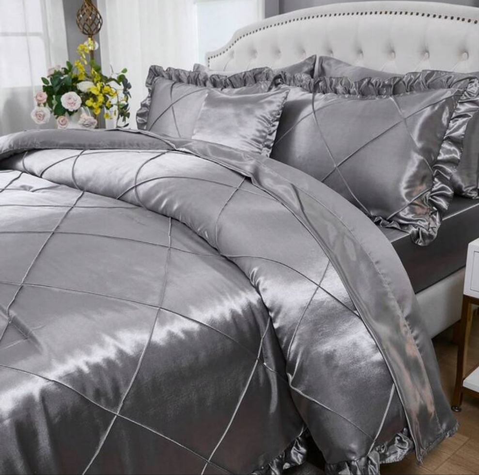 Satin Bed In A Bag 8 Pieces Queen Size Silk Like Hot Pink Comforter Set Luxury Silky Bedding Set Soft Pinch Pleat Comforter Set Cooling Sheet Set