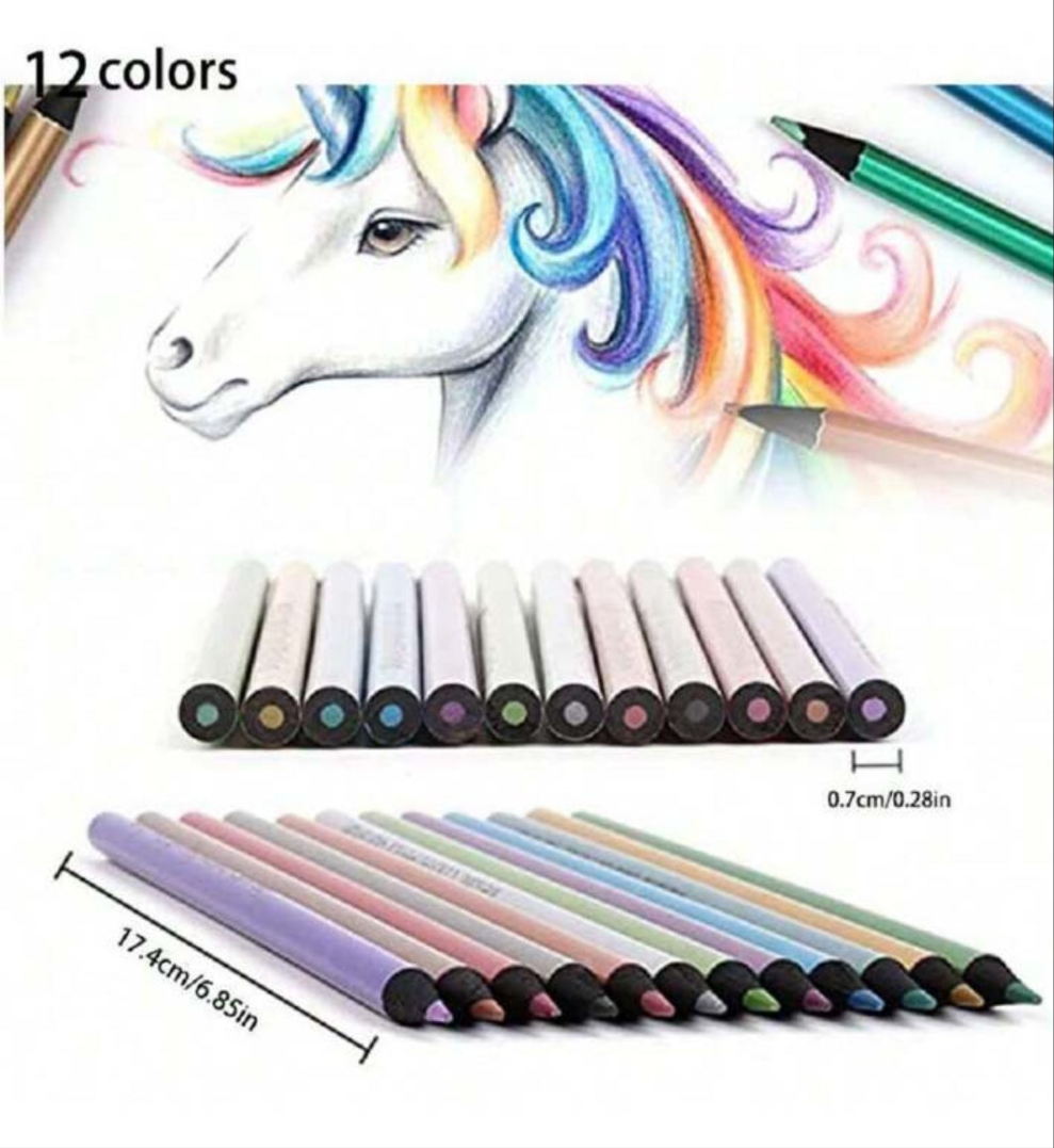 12 Vibrant Metallic Colored Pencils - Unleash Your Creativity with These Art Supplies! Wood