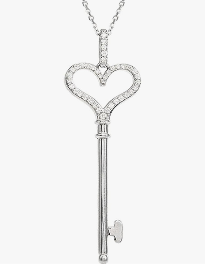 Diamond Heart Key Necklace in Sterling Silver