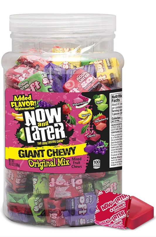 Now and Later Giant Chewy Original Mix Candy, Mixed Fruit Chew Candy, 38 Ounce Tub