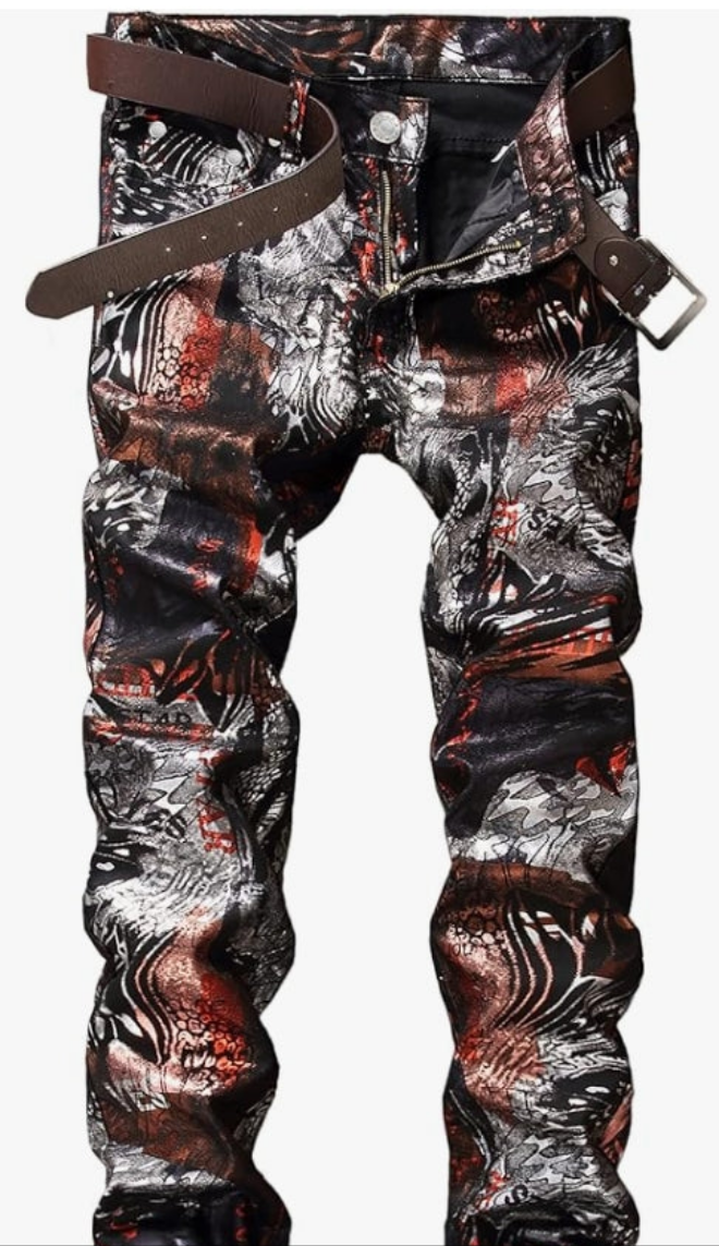 Men's Printed Jeans Skinny Denim Pants