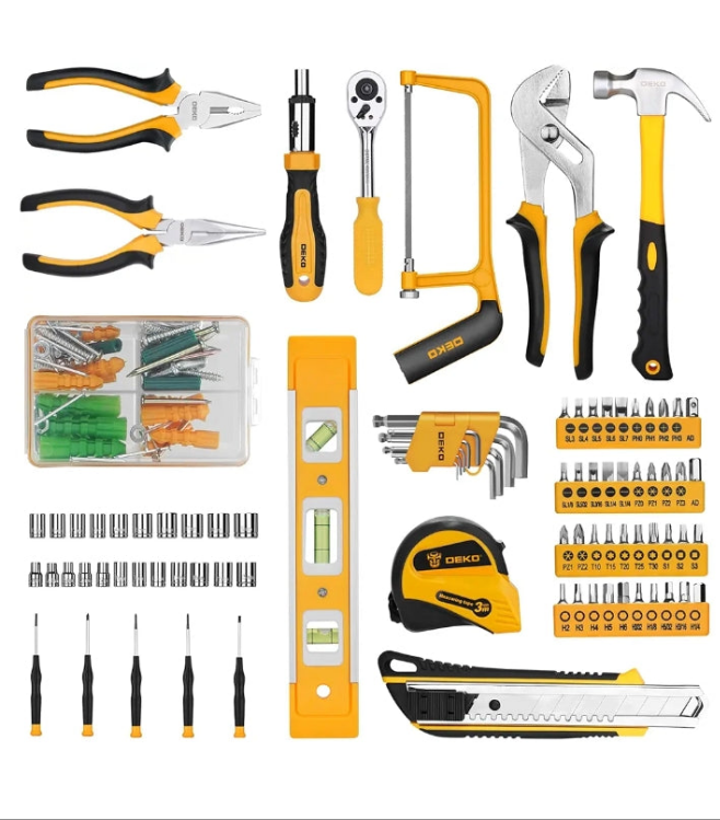 DEKOPRO 228 Piece Socket Wrench Auto Repair Tool Combination Package Mixed Tool Set Hand Tool Kit with Plastic Toolbox Storage Case