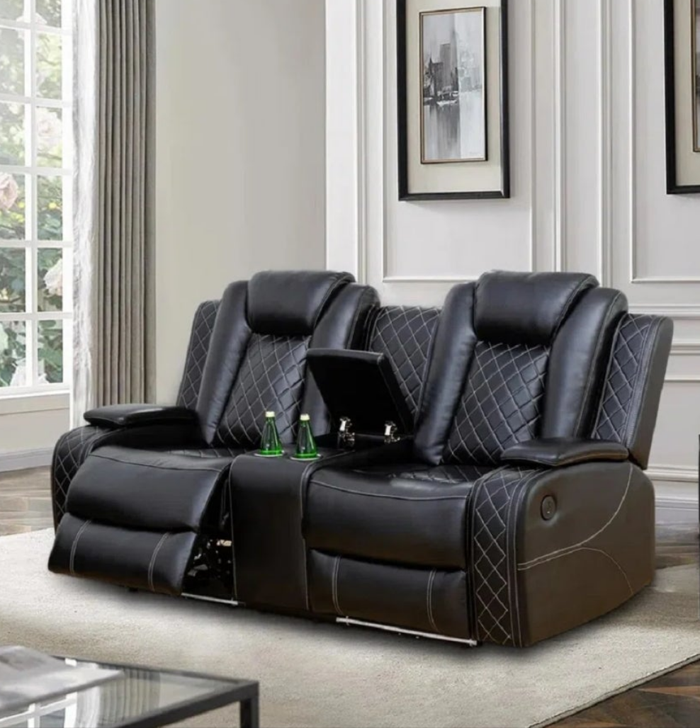 3 Piece Power Reclining Faux Leather with LED Light Living Room Set Movie room Living Room Ding Room Game Room