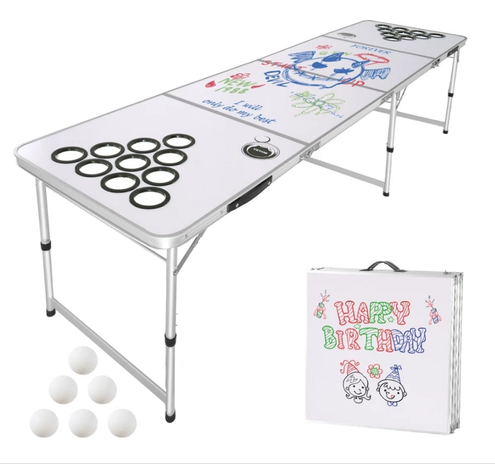 Beer Pong Tailgate Table Party Drinking Game Cup Holes Pong Balls