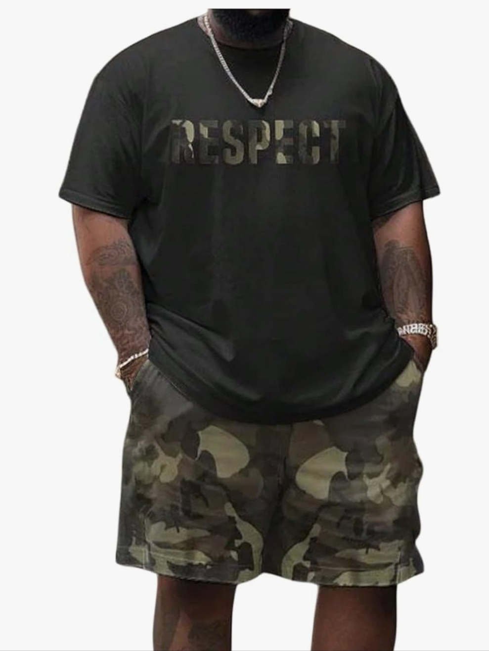 Men's Big and Tall 2 Piece Outfits Letter Camo Print Short Sleeve Tracksuit Track Shorts Set