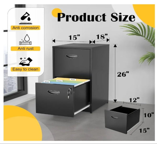 2 Drawer File Cabinet with Lock,White Metal Office Drawers Filing Cabinets for Home Office, Two Drawer Under Desk File Cabinet for Hanging Letter,Easy Assemble