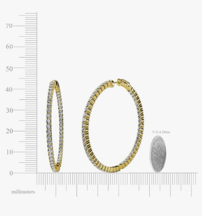 14K Natural Diamond Inside-Out Hoop Earrings (SI2-I1-Clarity, G-H-Color) 3.00 ctw 14K Yellow Gold