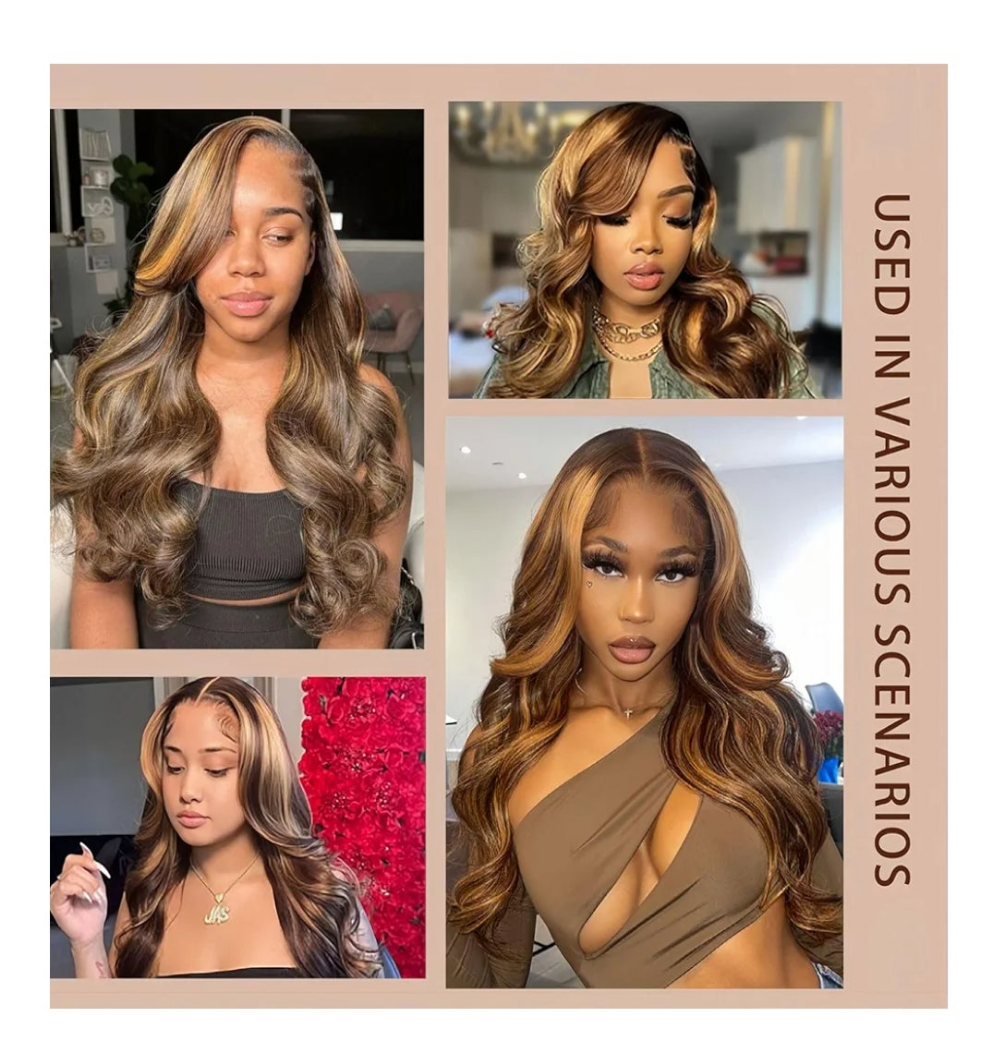 Real Human Hair Wig 30 Inch Ombre 13x6 Lace Front Wig Human Hair 210% Density 4/27 Highlight Wigs Honey Blonde Body Wave Lace Front Wig Pre Plucked HD Frontal Wig Glueless Wigs