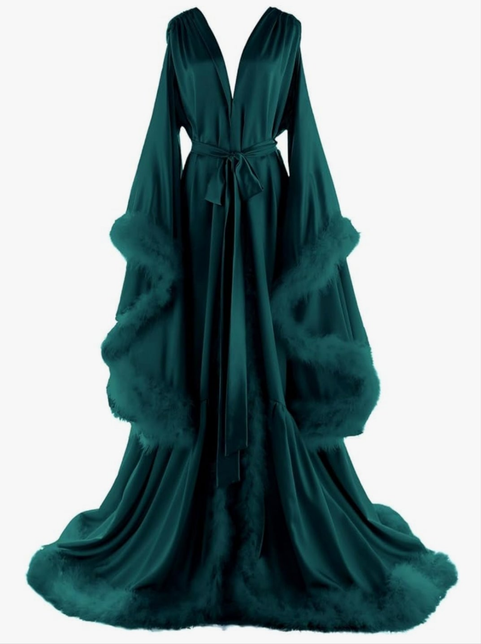 Silk Feather Bridal Robes Old Hollywood Photoshoot Nightgown Silk Bathrobe Long Lingerie COCOMONEY