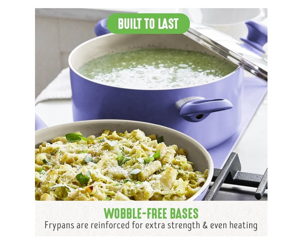 16 Piece Cookware Set, Non-Toxic PFAS-Free Ceramic Nonstick, Frying, Sauce, Saute, Utensils, Glass Lids, Stay-Cool Handles, Wobble Free, Dishwasher & Oven Safe,