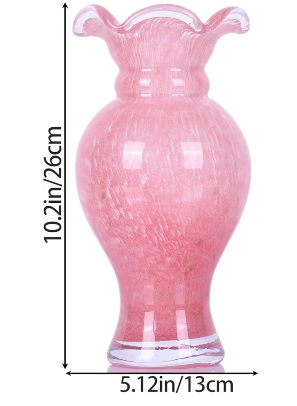 Hand Blown Glass Vase - Pink Glass Vase with Wide Mouth Decorative Centerpiece for Office, Dining Room Table, Mantelpiece and Wedding Table