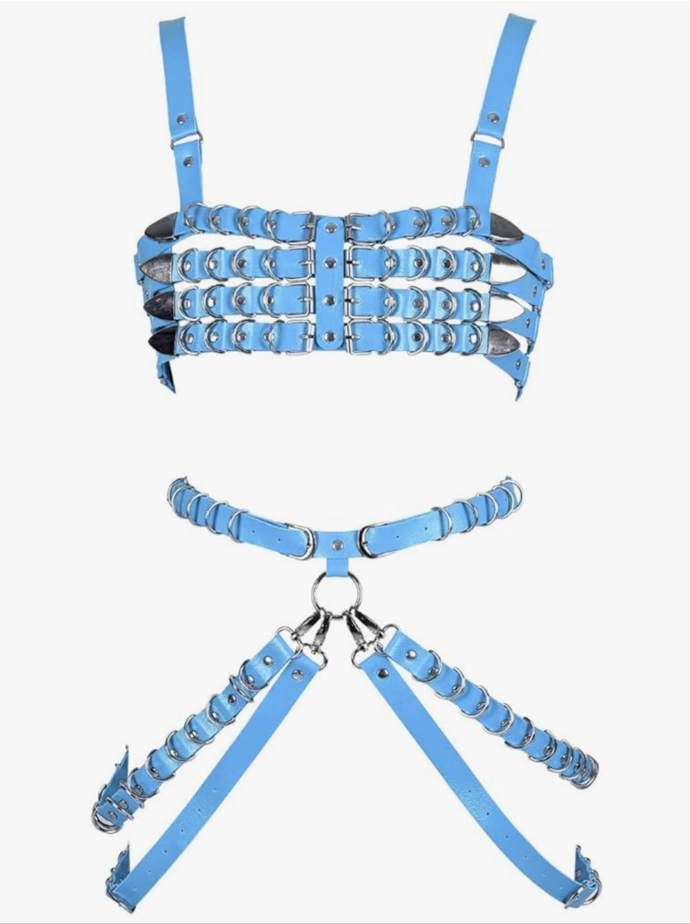 Leather Body Harness Bra Garter Belt Set Punk Gothic Dance Carnival Costume Accessories