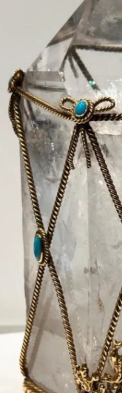 David Webb Rock Crystal and Turquoise Desk Object