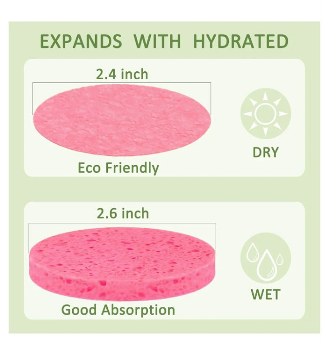 300 Count Compressed Facial Sponges for Cleansing Natural Cellulose Cosmetic Spa Sponge for Face Cleansing Exfoliating Makeup or Mask Removal, Pink